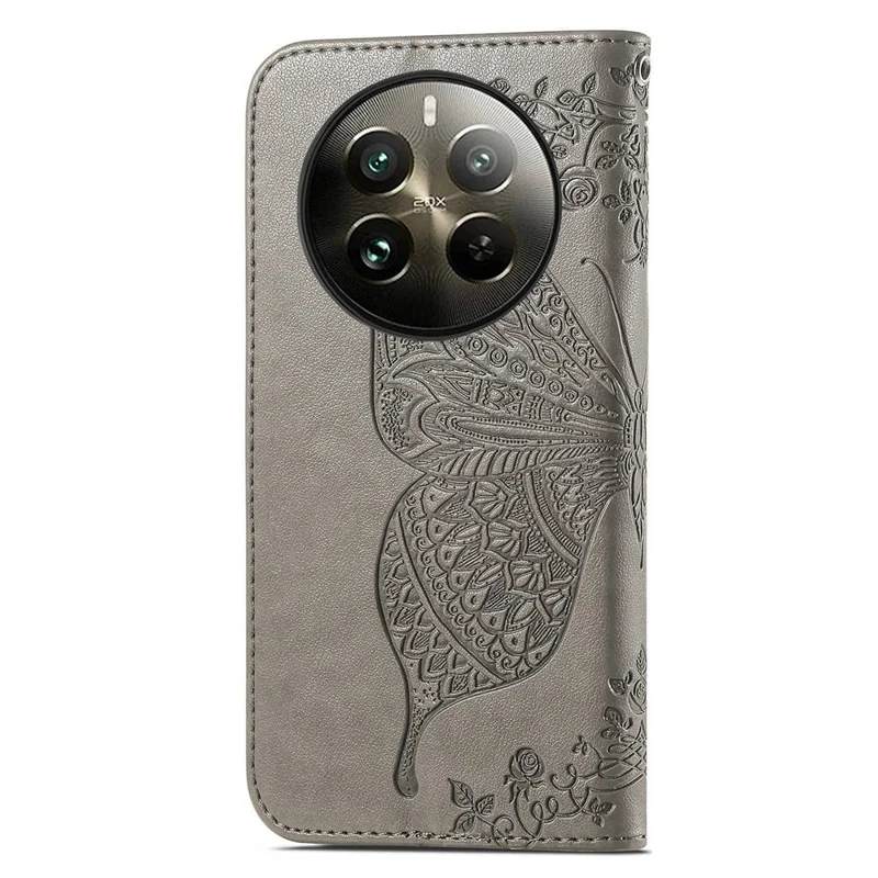 Per Realme 12 Pro 5G / 12 Pro+ 5G Custodia in pelle Imprinted Butterfly Phone Cover con cinturino - Grigio