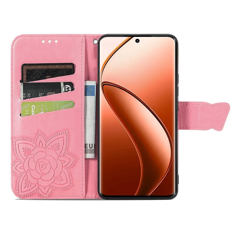 For Realme 12 Pro 5G / 12 Pro+ 5G Wallet Case Butterfly Pattern Leather Stand Phone Cover - Pink