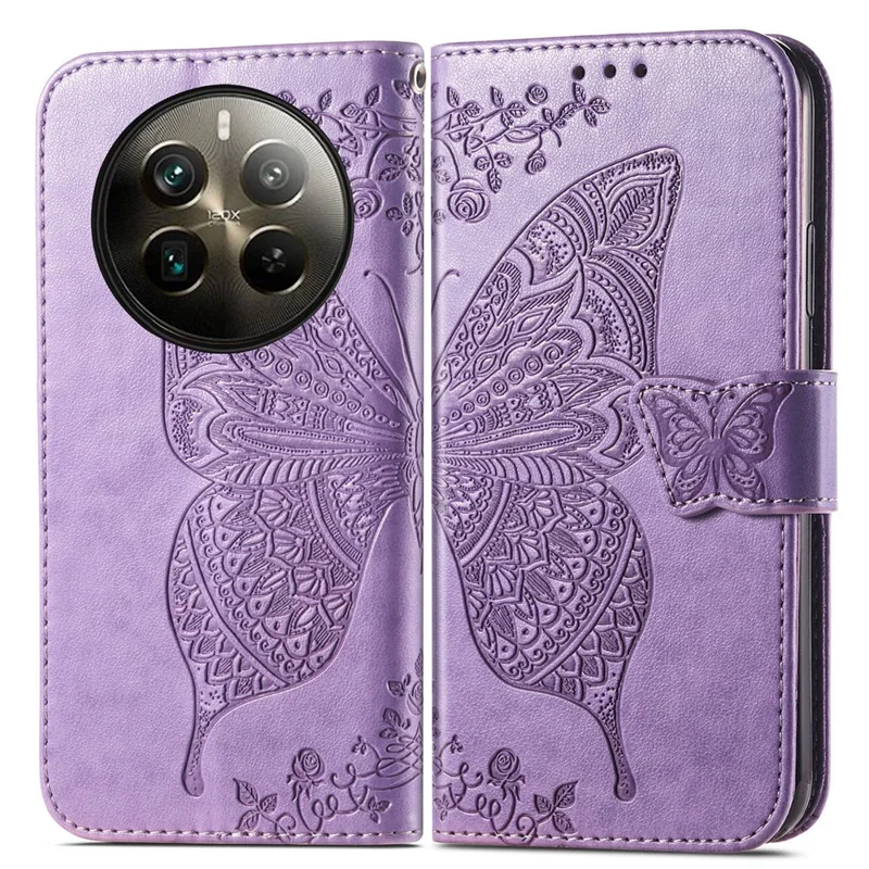 For Realme 12 Pro 5G / 12 Pro+ 5G Wallet Case Butterfly Pattern Leather Stand Phone Cover - Light Purple