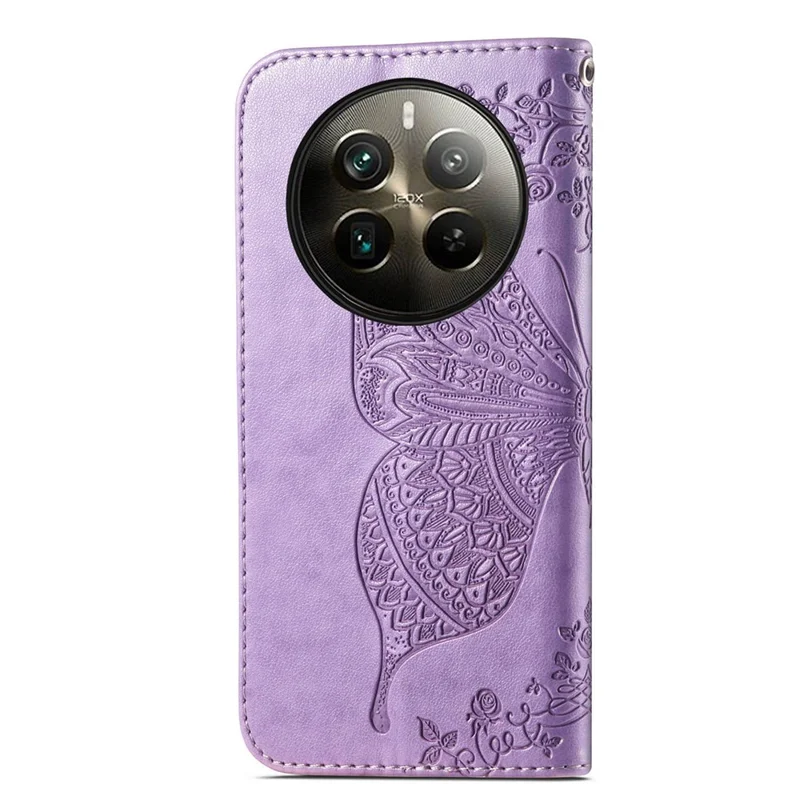 For Realme 12 Pro 5G / 12 Pro+ 5G Wallet Case Butterfly Pattern Leather Stand Phone Cover - Light Purple