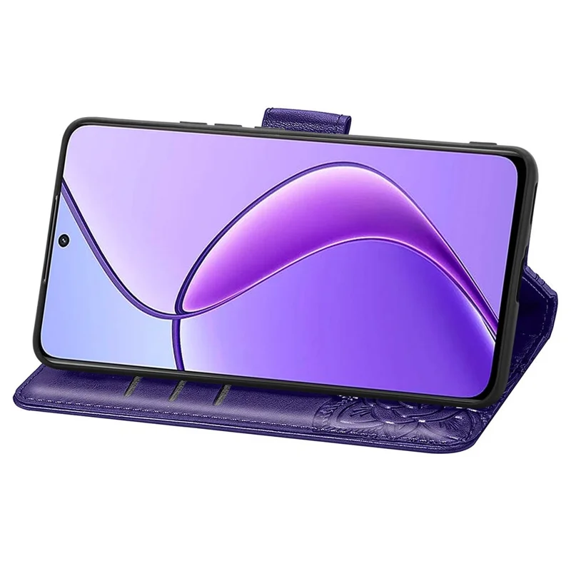 Pour Realme 12 5G Étui Papillon Imprimé Étui Magnétique Flip Stand Phone Cover - Violet Foncé