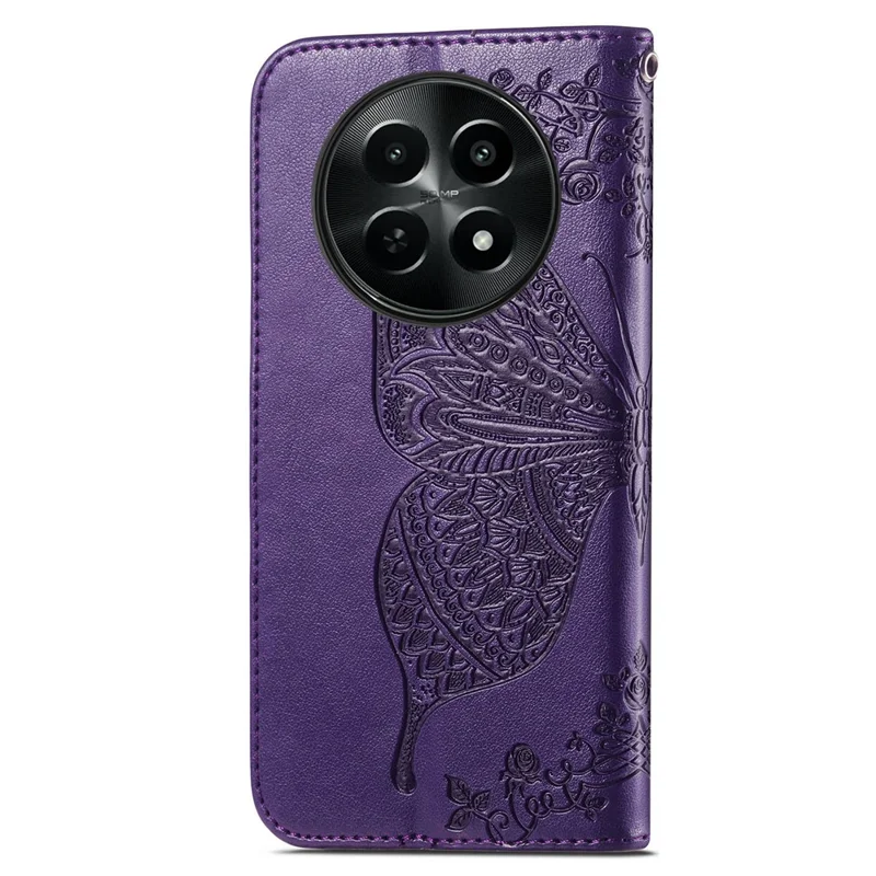 Pour Realme 12 5G Étui Papillon Imprimé Étui Magnétique Flip Stand Phone Cover - Violet Foncé