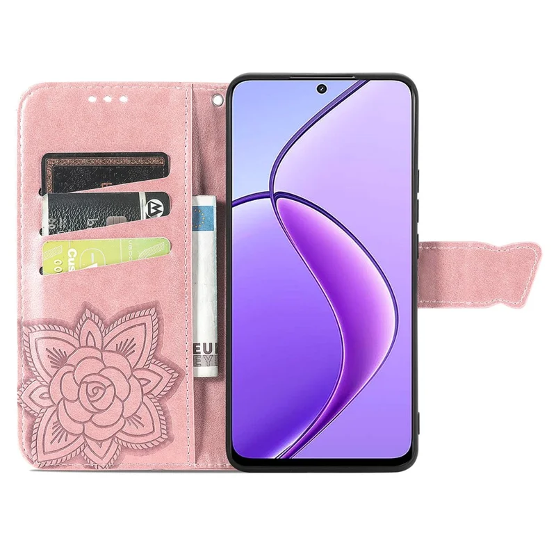 Per il caso Realme 12 5G Farfalla Impresso Custodia in pelle PU Flip Stand Magnetico Custodia per telefono - Rose Gold