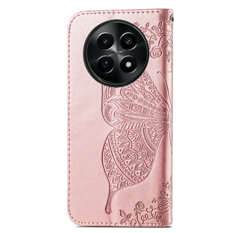 Per il caso Realme 12 5G Farfalla Impresso Custodia in pelle PU Flip Stand Magnetico Custodia per telefono - Rose Gold