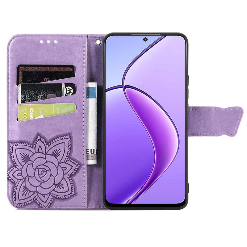 Para Realme 12 5G Case Butterfly Imprinted PU Leather Magnetic Flip Stand Phone Cover - Light Purple