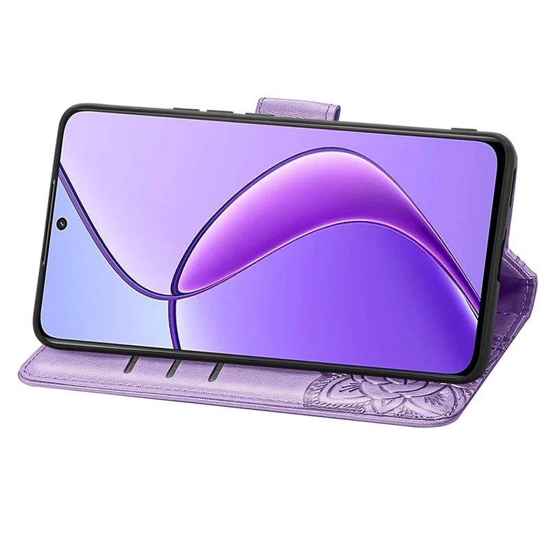 Para Realme 12 5G Case Butterfly Imprinted PU Leather Magnetic Flip Stand Phone Cover - Light Purple