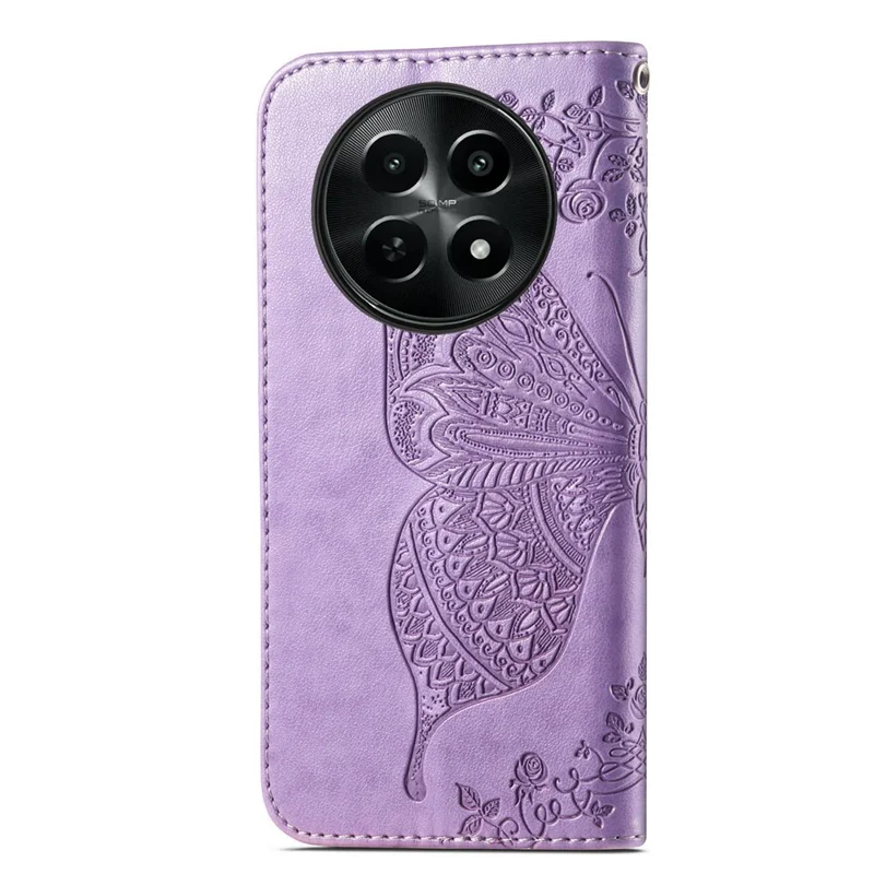 Para Realme 12 5G Case Butterfly Imprinted PU Leather Magnetic Flip Stand Phone Cover - Light Purple