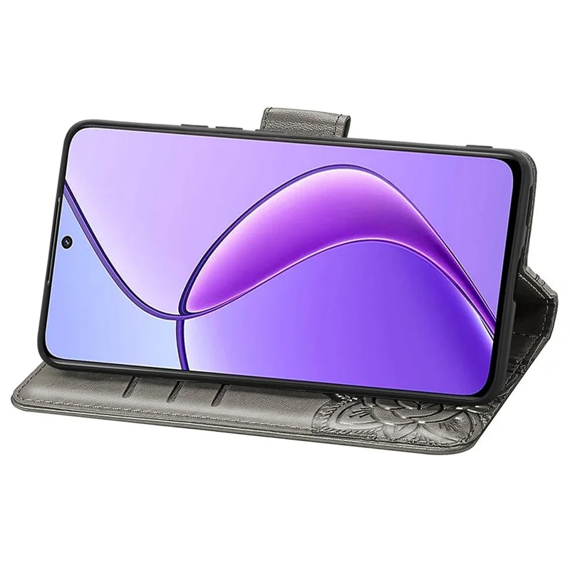 Für Realme 12 5G-Hülle Schmetterlings-Prägung PU-Leder-Magnetklapp-Ständer-Handyhülle - Grau