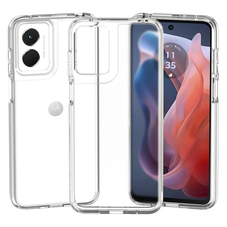 For Motorola Moto G Play (2024) 4G Cell Phone Case TPU+PC Clear Phone Back Cover - Transparent White