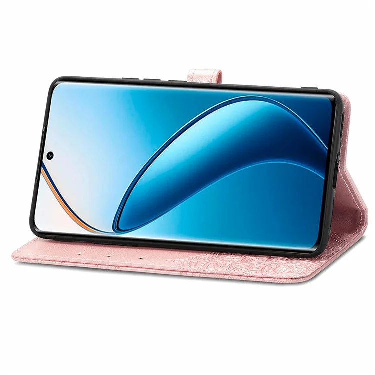 For Realme 12 Pro 5G / 12 Pro+ 5G Case Mandala Embossment Wallet Phone Leather Cover - Rose Gold