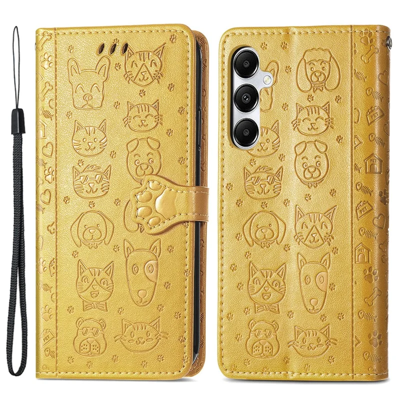 Para Samsung Galaxy A55 5G Magnetic Phone Case Leather Drop-proof Cover with Wrist Strap - Amarelo