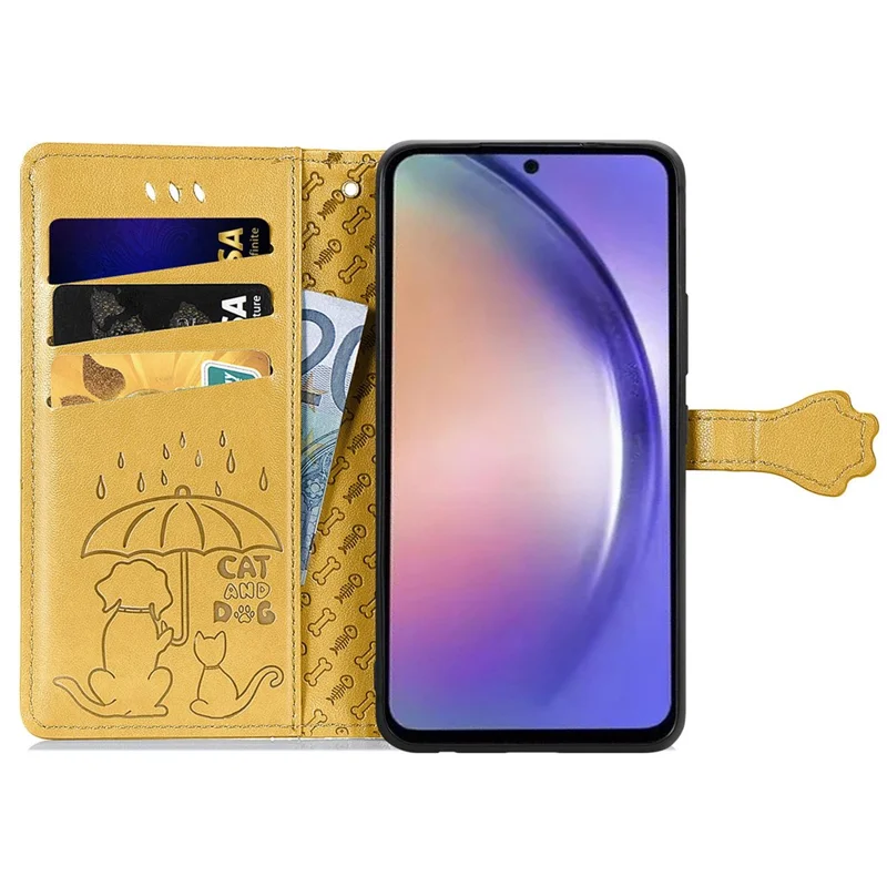 Para Samsung Galaxy A55 5G Magnetic Phone Case Leather Drop-proof Cover with Wrist Strap - Amarelo