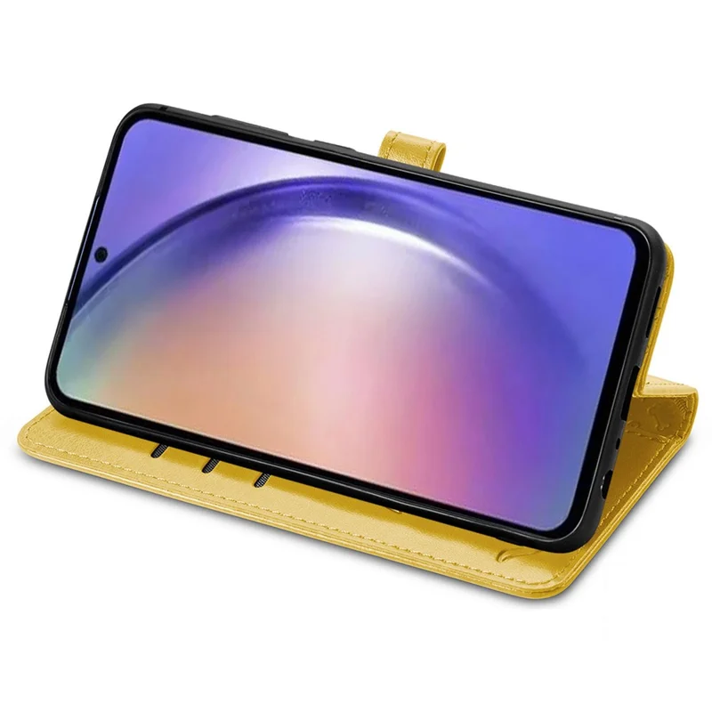 Para Samsung Galaxy A55 5G Magnetic Phone Case Leather Drop-proof Cover with Wrist Strap - Amarelo