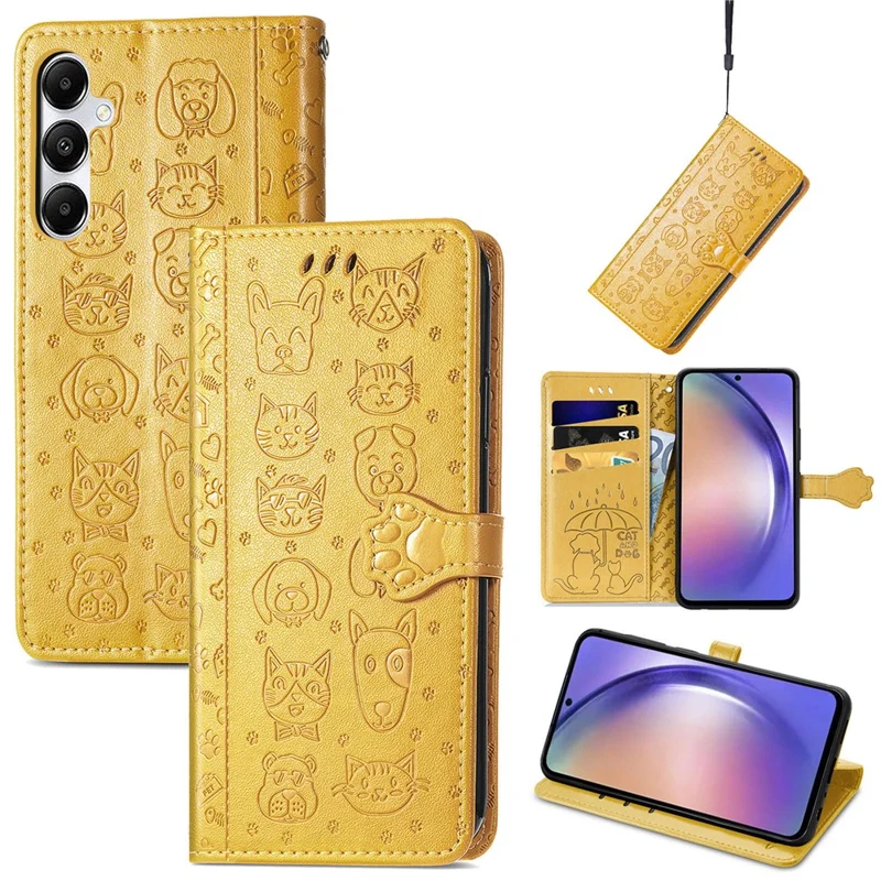 Para Samsung Galaxy A55 5G Magnetic Phone Case Leather Drop-proof Cover with Wrist Strap - Amarelo