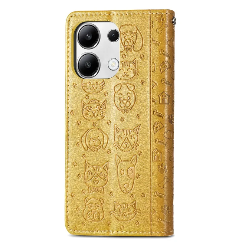 Para Xiaomi Redmi Note 13 4G Case Padrão de Gato e Cachorro Capa Protetora de Couro PU Flip - Amarelo
