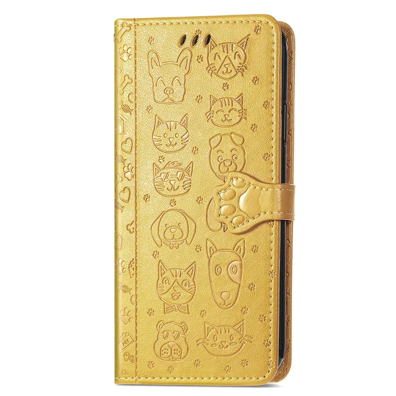Para Xiaomi Redmi Note 13 4G Case Padrão de Gato e Cachorro Capa Protetora de Couro PU Flip - Amarelo
