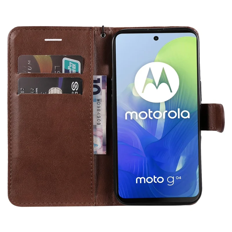 KT Leather Series-2 per Motorola Moto E14 4G / G04 4G / G04s 4G / G24 4G Custodia Colore Solido in Pelle con Slot per Schede Copertura Telefonica - Marrone
