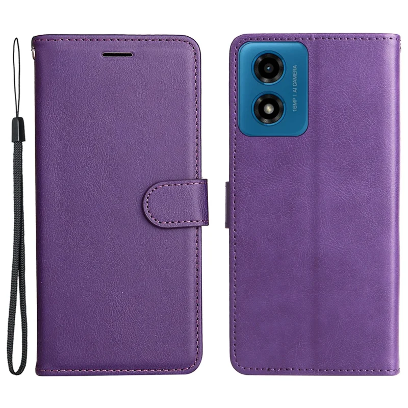 For Motorola Moto E14 4G / G04 4G / G04s 4G / G24 4G Case Solid Color Leather Mobile Cover Wallet Stand with Strap - Purple