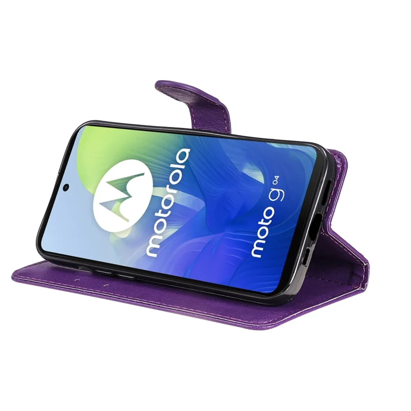 For Motorola Moto E14 4G / G04 4G / G04s 4G / G24 4G Case Solid Color Leather Mobile Cover Wallet Stand with Strap - Purple