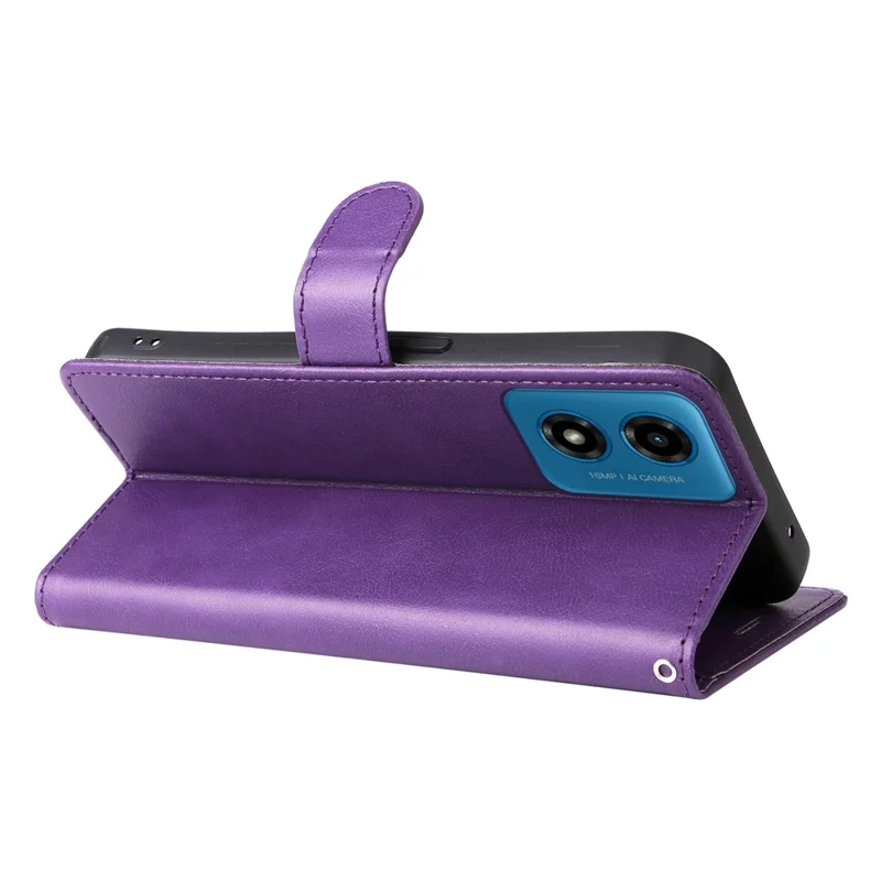 For Motorola Moto E14 4G / G04 4G / G04s 4G / G24 4G Case Solid Color Leather Mobile Cover Wallet Stand with Strap - Purple