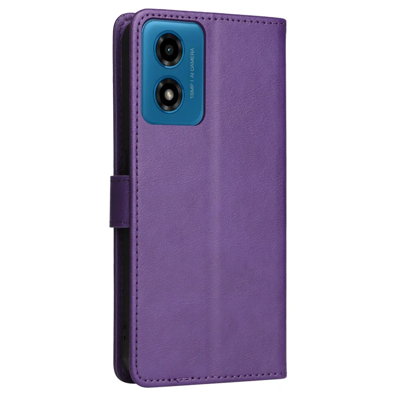 For Motorola Moto E14 4G / G04 4G / G04s 4G / G24 4G Case Solid Color Leather Mobile Cover Wallet Stand with Strap - Purple