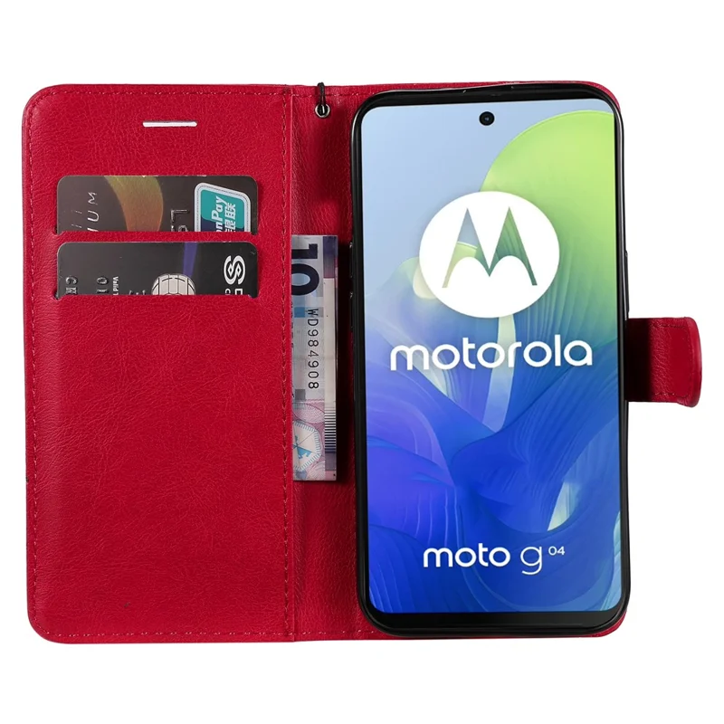 KT Leather Series-2 para Motorola Moto E14 4G / G04 4G / G04s 4G / G24 4G Capa de Cartão de Couro de Cor Sólida - Vermelho