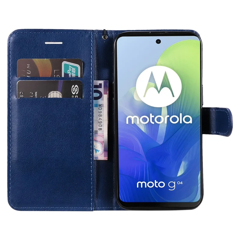 KT Leather Series-2 para Motorola Moto E14 4G / G04 4G / G04s 4G / G24 4G Capa de Couro de Cor Sólida com Slots para Cartões - Azul