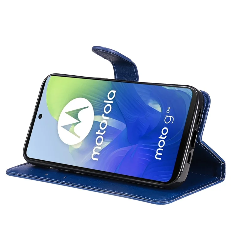 KT Leather Series-2 para Motorola Moto E14 4G / G04 4G / G04s 4G / G24 4G Capa de Couro de Cor Sólida com Slots para Cartões - Azul