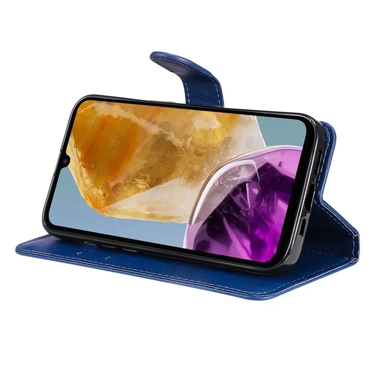 KT Leather Series-2 para Samsung Galaxy M15 5G Case Solid Color Leather Folio Phone Cover - Azul