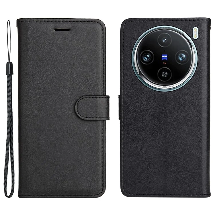 KT Leather Series-2 para vivo X100 Pro 5G Capa Magnética de Couro Caso Carteira de Telefone - Preto