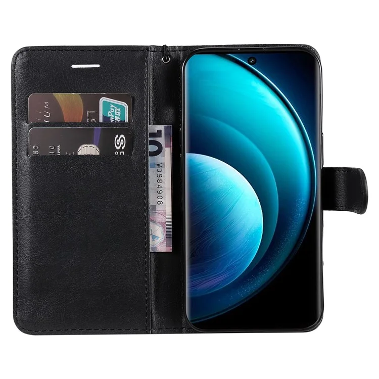 KT Leather Series-2 para vivo X100 Pro 5G Capa Magnética de Couro Caso Carteira de Telefone - Preto
