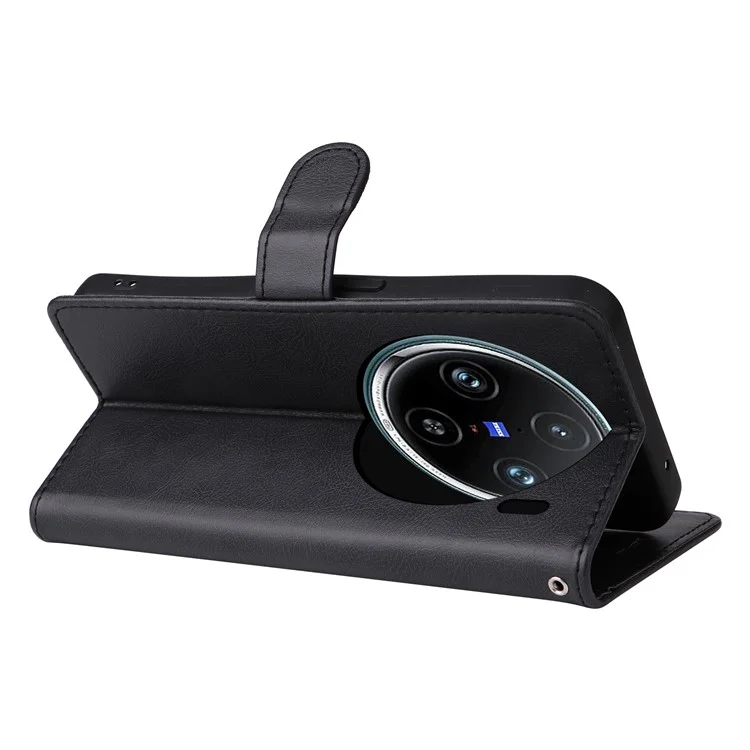 KT Leather Series-2 para vivo X100 Pro 5G Capa Magnética de Couro Caso Carteira de Telefone - Preto