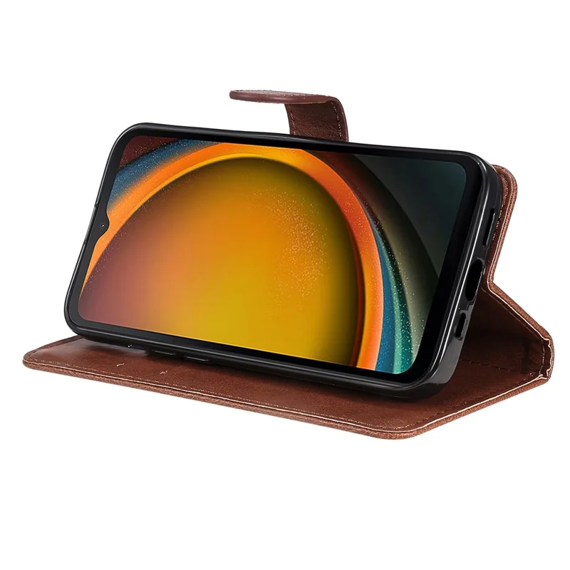 For Samsung Galaxy Xcover7 Case Solid Color Leather Mobile Cover Wallet Stand with Strap - Brown