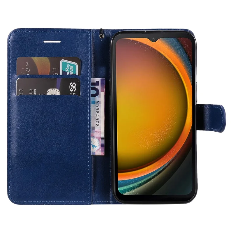 For Samsung Galaxy Xcover7 Case Solid Color Leather Mobile Cover Wallet Stand with Strap - Blue