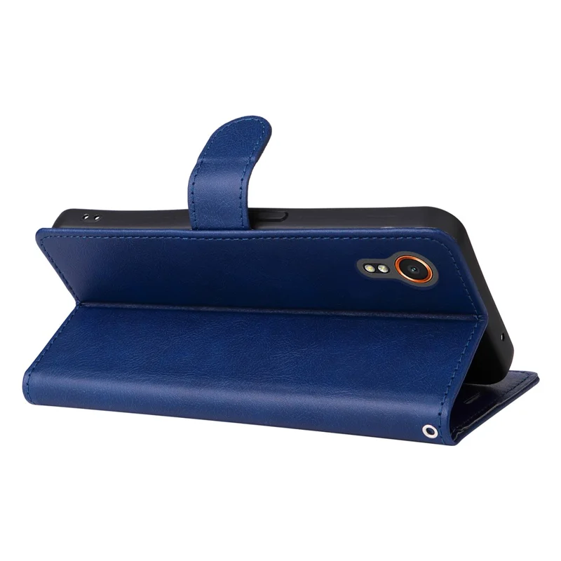 For Samsung Galaxy Xcover7 Case Solid Color Leather Mobile Cover Wallet Stand with Strap - Blue