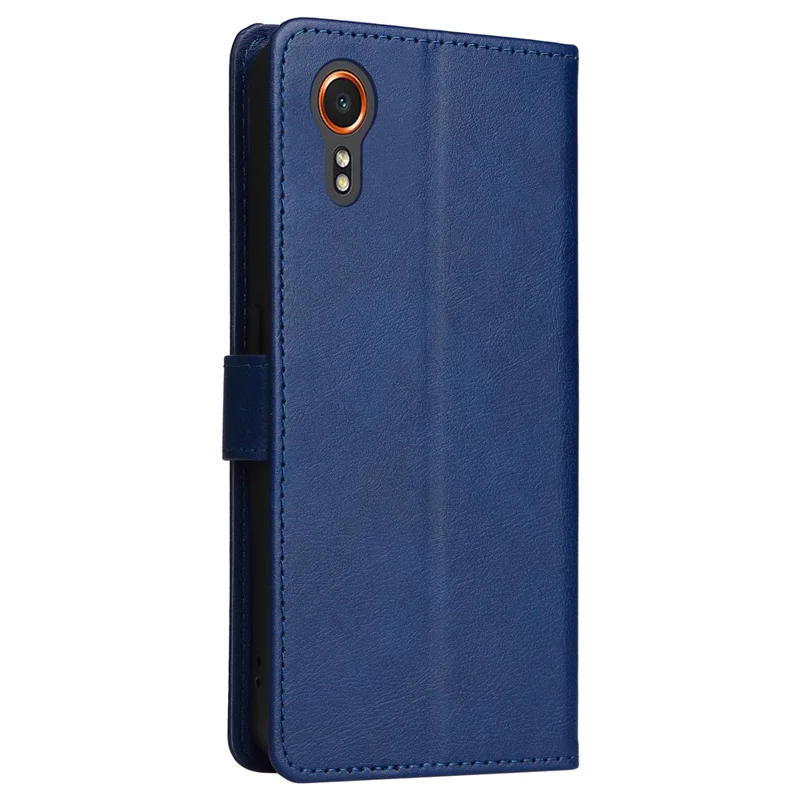 For Samsung Galaxy Xcover7 Case Solid Color Leather Mobile Cover Wallet Stand with Strap - Blue