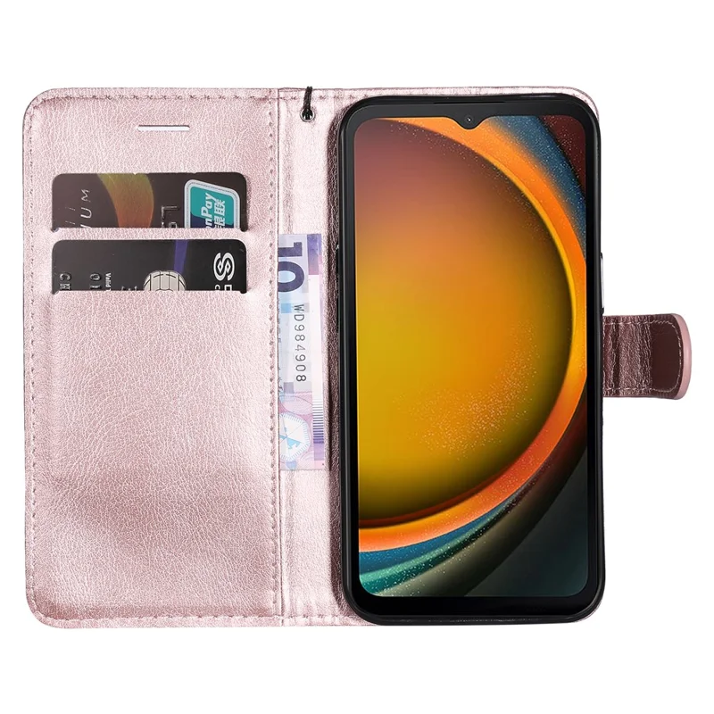 For Samsung Galaxy Xcover7 Case Solid Color Leather Mobile Cover Wallet Stand with Strap - Rose Gold