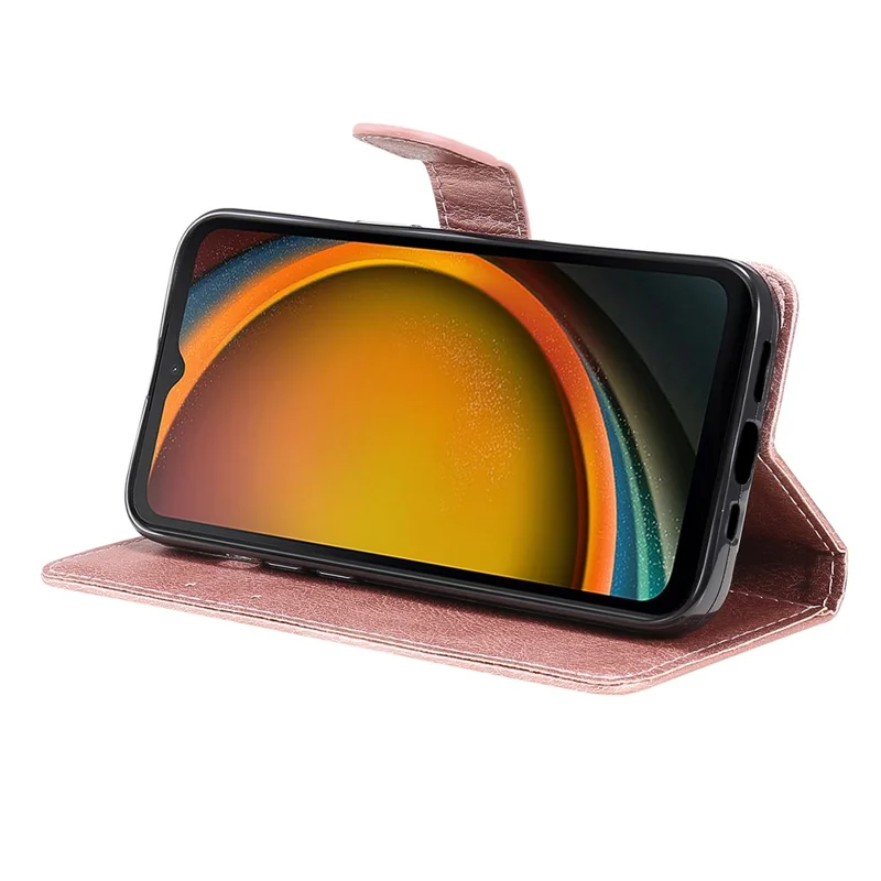 For Samsung Galaxy Xcover7 Case Solid Color Leather Mobile Cover Wallet Stand with Strap - Rose Gold