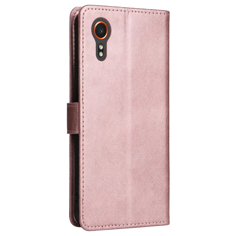 For Samsung Galaxy Xcover7 Case Solid Color Leather Mobile Cover Wallet Stand with Strap - Rose Gold
