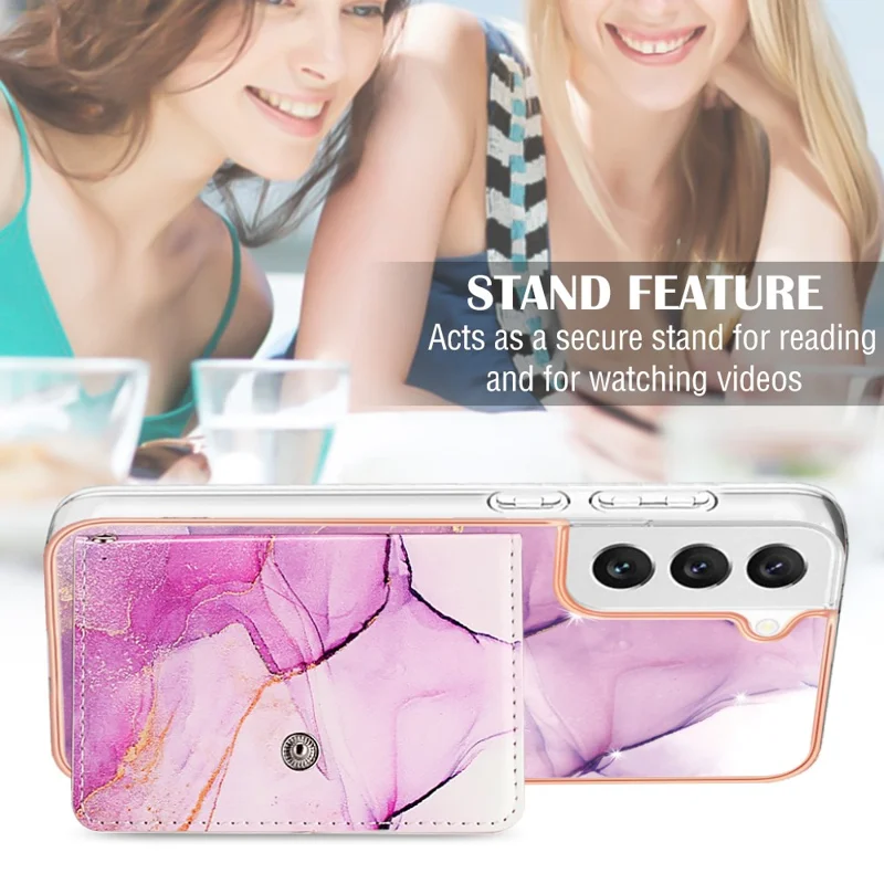 YB Leather Coating Series-9 para Samsung Galaxy S23+ Kickstand Case PU+TPU IMD Capa de Telefone com Slot para Cartão - 001 Roxo