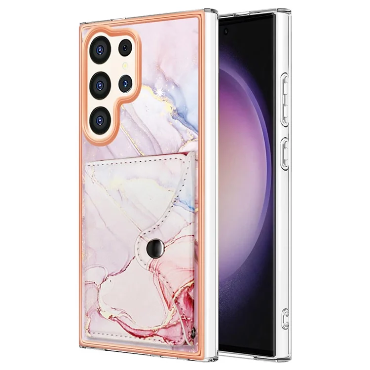 YB Leather Coating Series-9 für Samsung Galaxy S23 Ultra Case Card Slots Leather Coated TPU Kickstand Cover - 005 Rose Gold