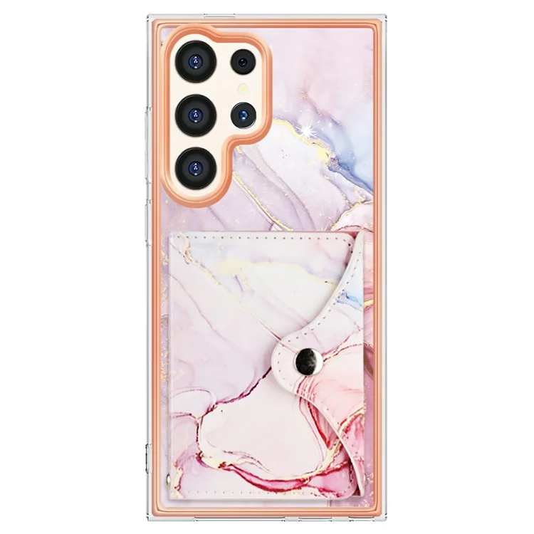YB Leather Coating Series-9 für Samsung Galaxy S23 Ultra Case Card Slots Leather Coated TPU Kickstand Cover - 005 Rose Gold