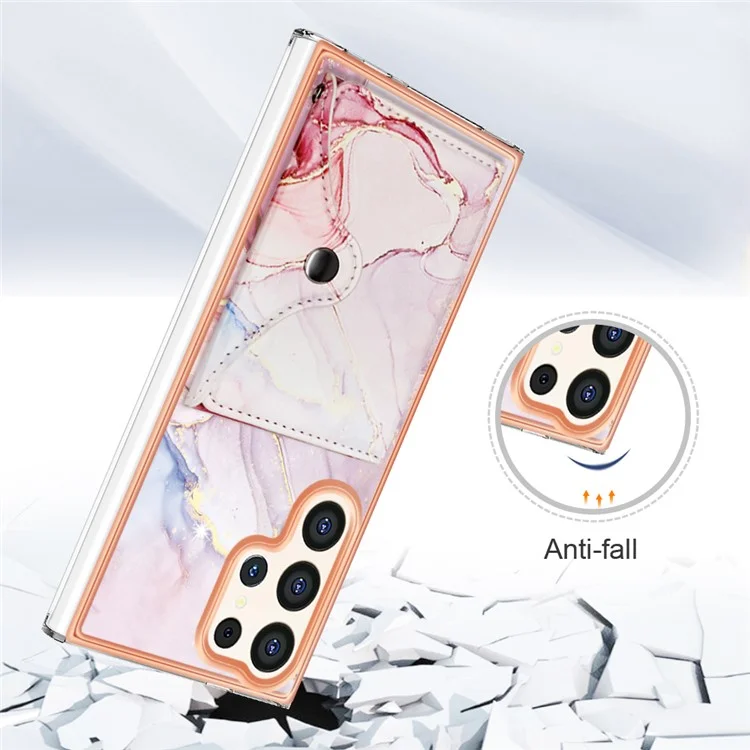 YB Leather Coating Series-9 für Samsung Galaxy S23 Ultra Case Card Slots Leather Coated TPU Kickstand Cover - 005 Rose Gold