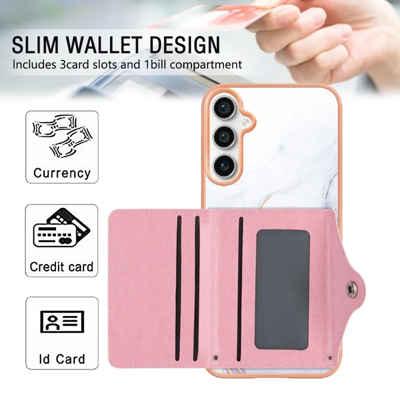 YB Leather Coating Series-9 for Samsung Galaxy S23 FE Card Slot Case PU+TPU IMD Kickstand Phone Cover - 01 Purple