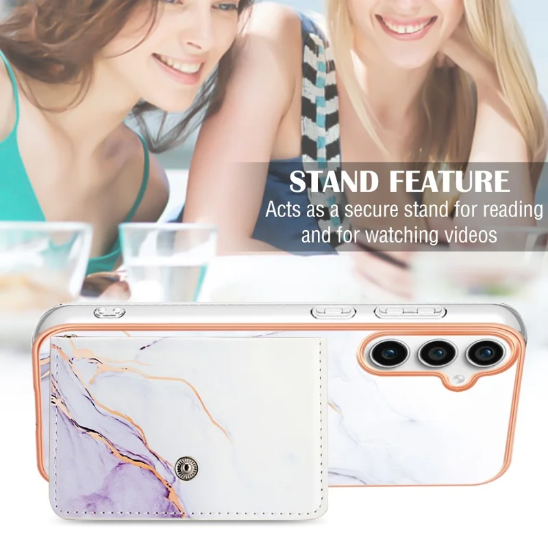 YB Leather Coating Series-9 for Samsung Galaxy S23 FE Card Slot Case PU+TPU IMD Kickstand Phone Cover - 01 Purple