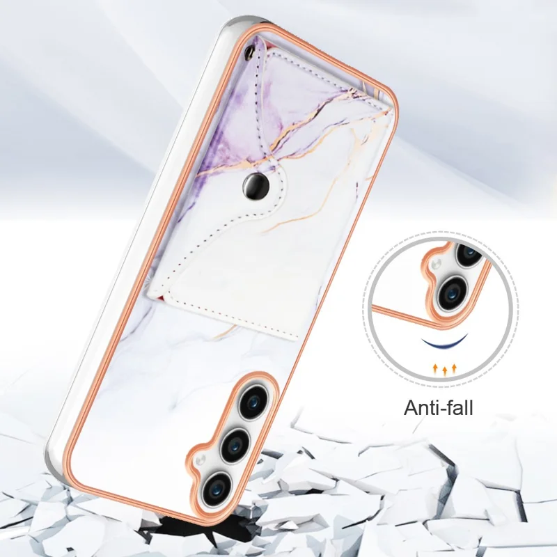 YB Leather Coating Series-9 for Samsung Galaxy S23 FE Card Slot Case PU+TPU IMD Kickstand Phone Cover - 01 Purple