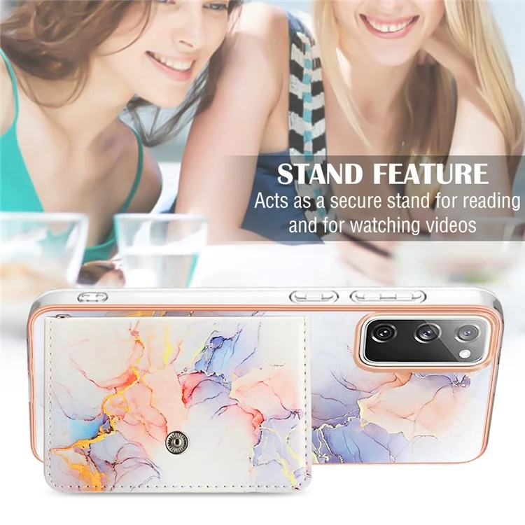 Serie de revestimiento de cuero YB-9 para Samsung Galaxy S20 FE / S20 FE 5G / S20 FE 2022 / S20 Lite Funda de teléfono IMD Leather+TPU - 004 Mármol Blanco