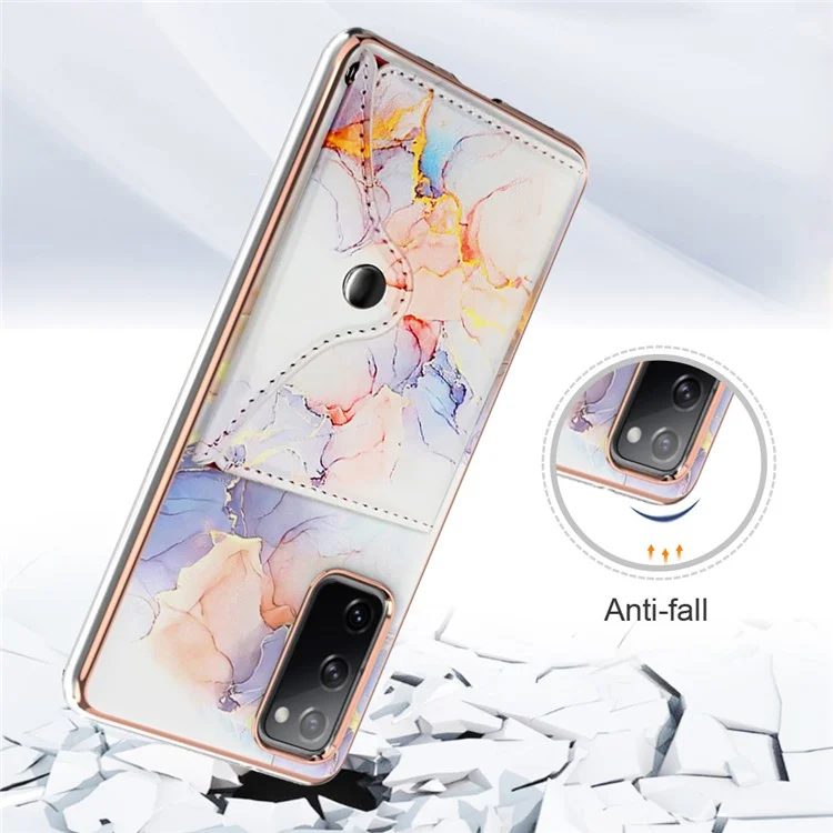 Serie de revestimiento de cuero YB-9 para Samsung Galaxy S20 FE / S20 FE 5G / S20 FE 2022 / S20 Lite Funda de teléfono IMD Leather+TPU - 004 Mármol Blanco