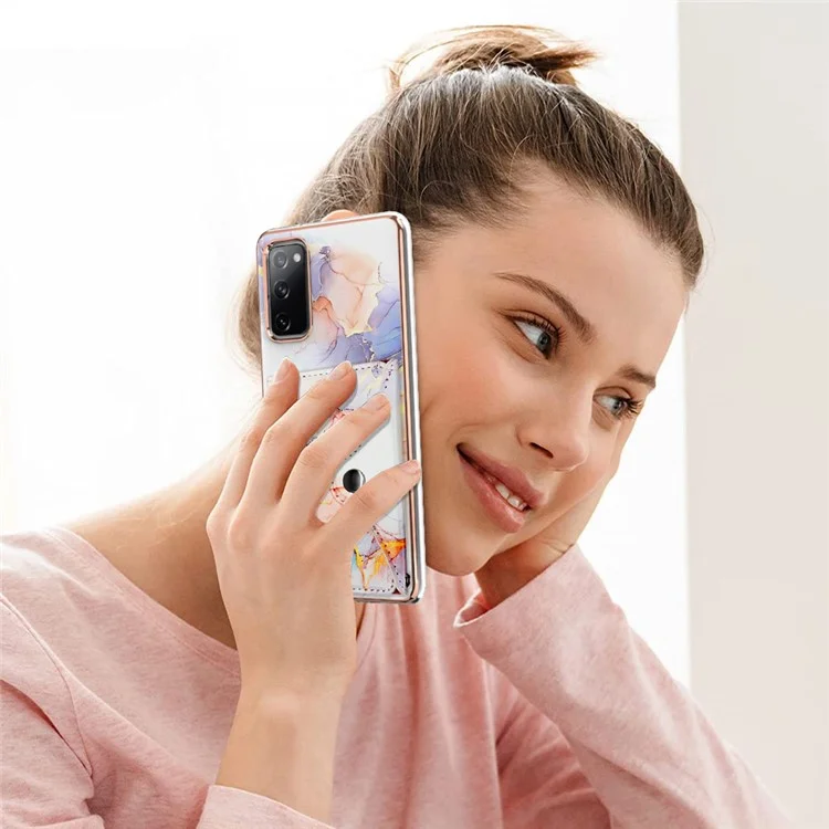 Serie de revestimiento de cuero YB-9 para Samsung Galaxy S20 FE / S20 FE 5G / S20 FE 2022 / S20 Lite Funda de teléfono IMD Leather+TPU - 004 Mármol Blanco