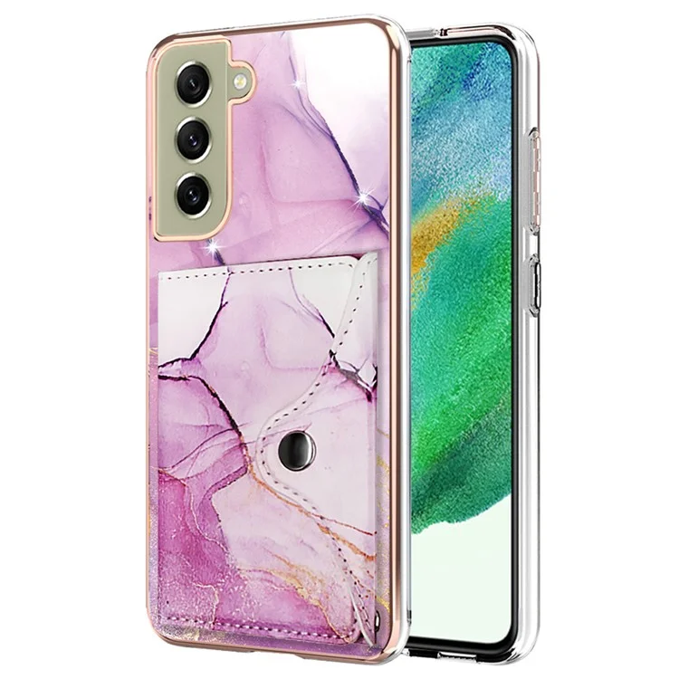 Série de revêtement en cuir YB-9 pour étui Samsung Galaxy S21 FE 5G IMD Pattern Card Holder Phone Back Cover - 001 Violet